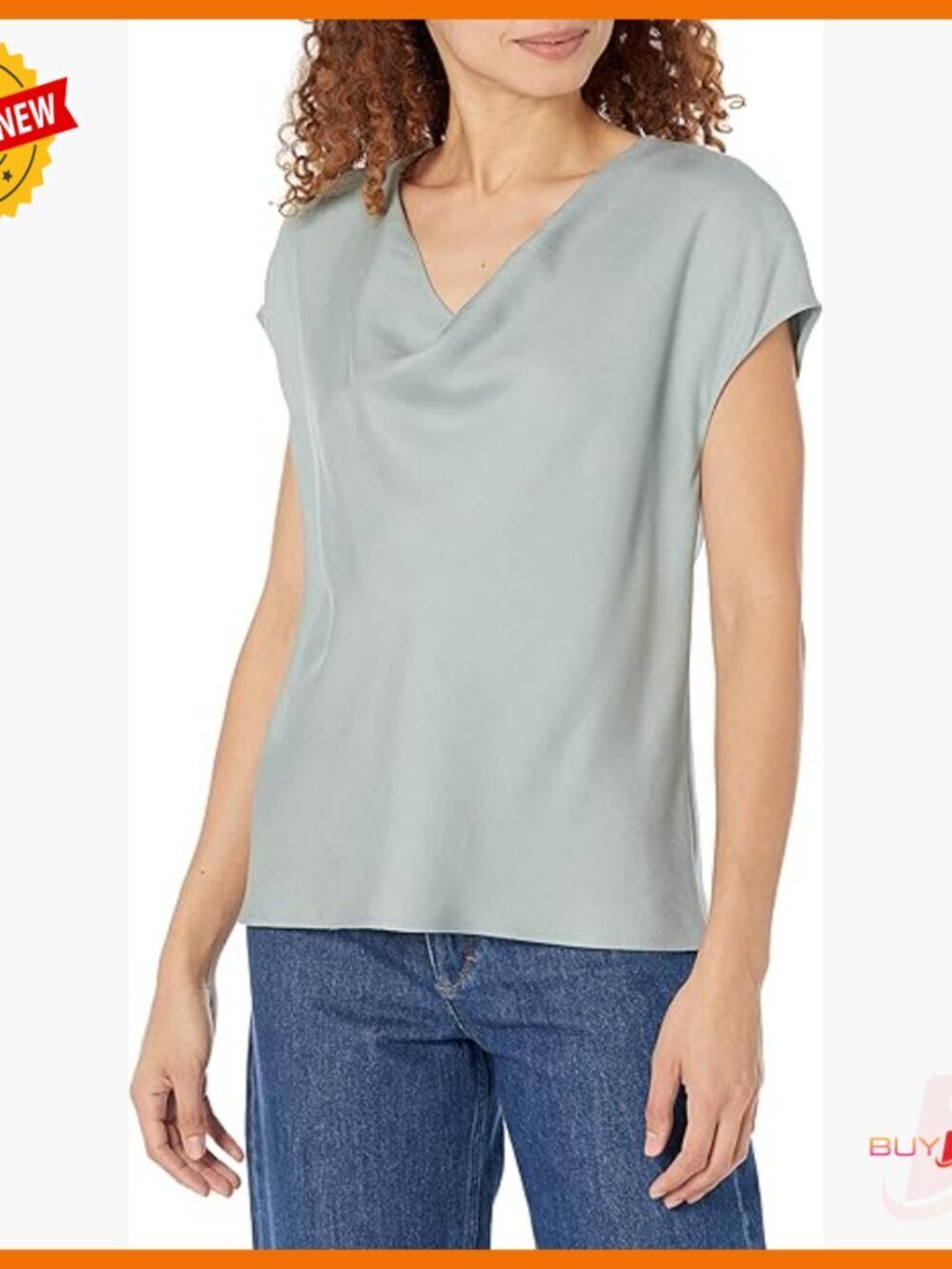 Cowl Neck Cap Sleeve Blouse Regular Fit Cotton Blend Pull On